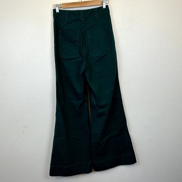 Anthropologie Size 2 Dark Green Side Wide Leg Flare Twill Trouser Pants - Picture 4 of 7
